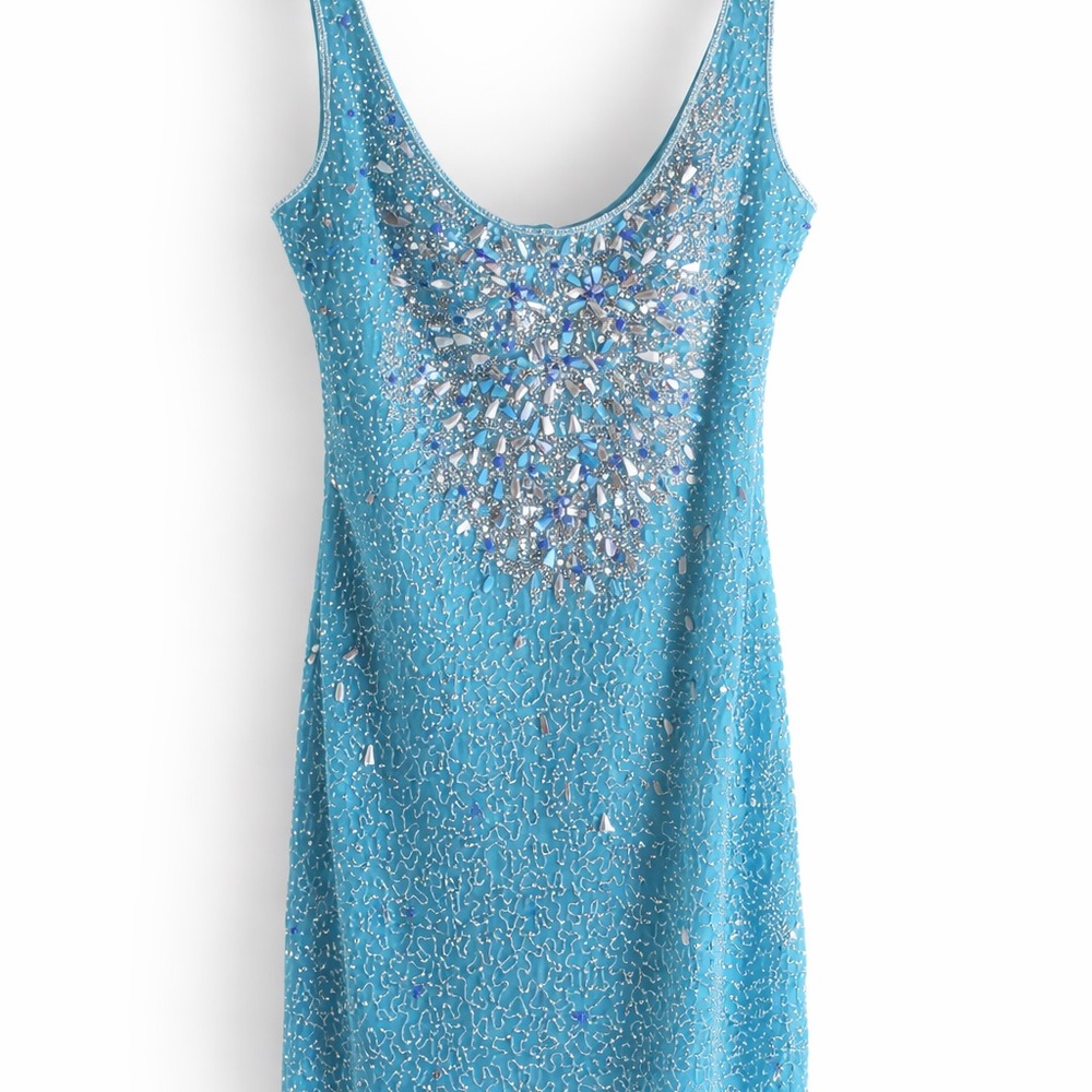 Aidan Mattox Beaded Cocktail Dress – Turquoise – Size 6 – Stunning